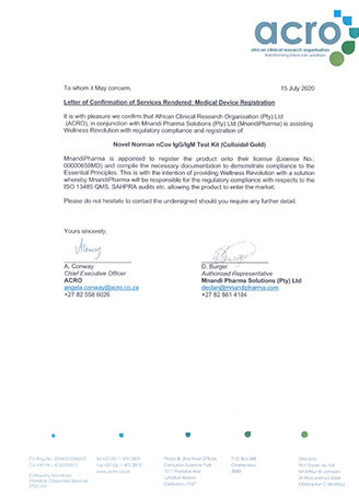 carta de confirmação da organização de pesquisa clínica africana